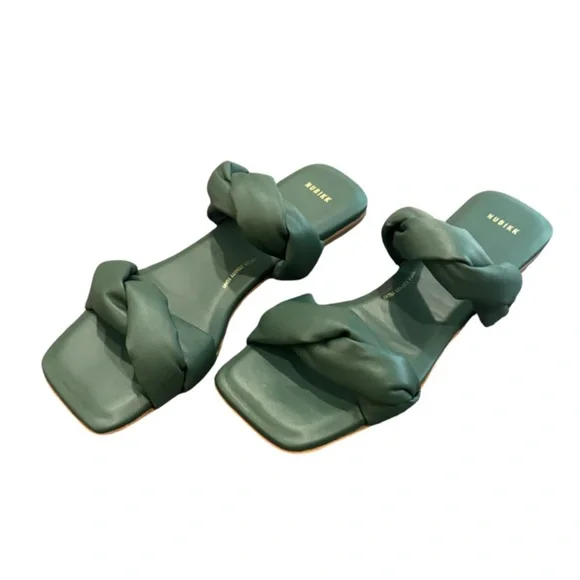 Nubikk NIB Leather Square Twist Flat Sandals - Hunter Green 40 - Picture 2 of 6